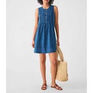 Faherty ISHA Organic Cotton Lightweight Pintuck Dress in Indigo